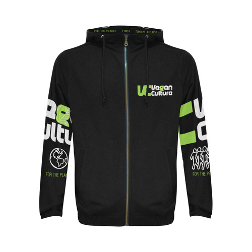 VC_Vegan_Culture_Black_Get_Up All Over Print Full Zip Hoodie for Men (Model H14)