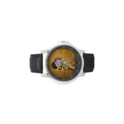 Kokeshis The kiss of Klimt Unisex Stainless Steel Leather Strap Watch(Model 202)