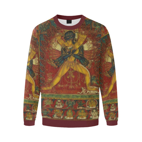 Buddhist Deity Kalachakra Men's Oversized Fleece Crew Sweatshirt/Large Size(Model H18)