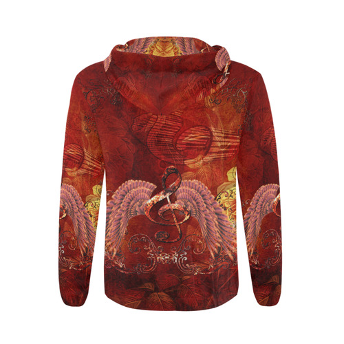 Music, clef and wings All Over Print Full Zip Hoodie for Men/Large Size (Model H14)