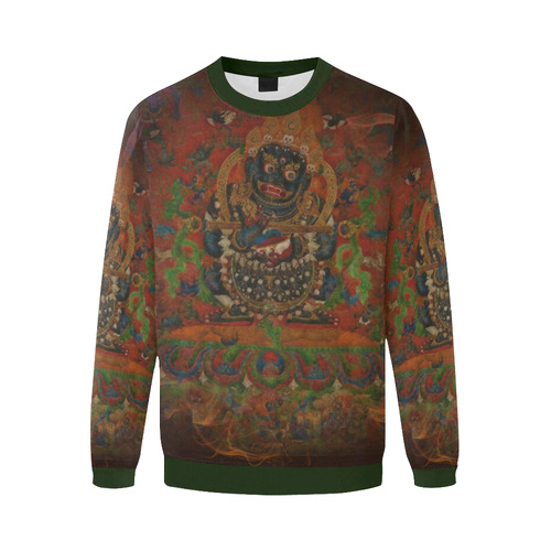 Tibetan Buddhism Mahakala Men's Oversized Fleece Crew Sweatshirt/Large Size(Model H18)