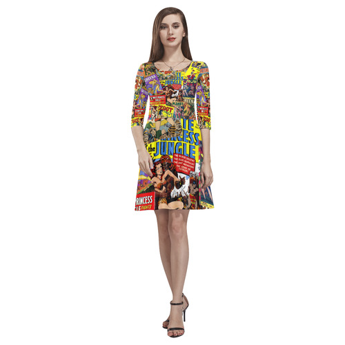 Vintage Comic Collage Tethys Half-Sleeve Skater Dress(Model D20)