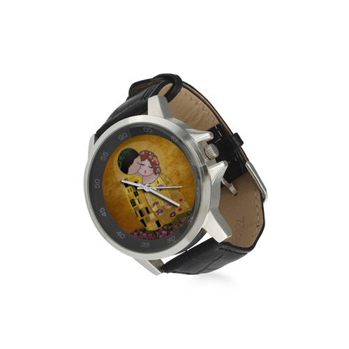 Kokeshis The kiss of Klimt Unisex Stainless Steel Leather Strap Watch(Model 202)