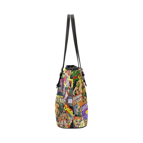 Vintage Comic Collage Leather Tote Bag/Large (Model 1651)