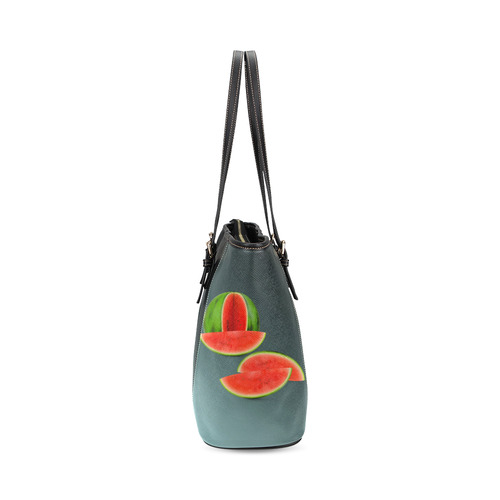 Watercolor Watermelon, red green and sweet Leather Tote Bag/Small (Model 1640)