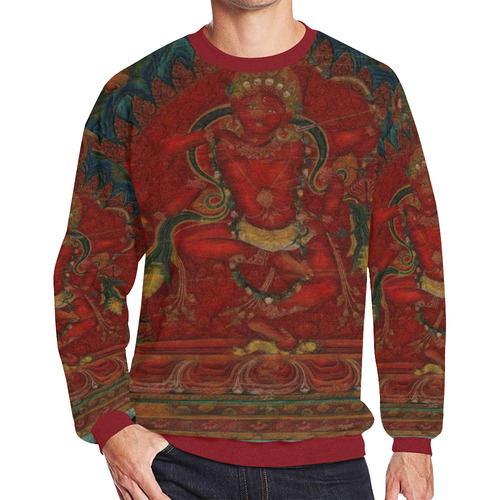 Kurukulla From Tibetan Buddhism Men's Oversized Fleece Crew Sweatshirt/Large Size(Model H18)