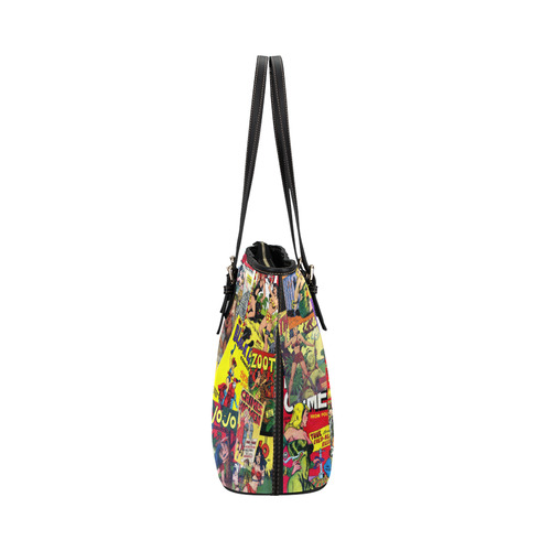 Vintage Comic Collage Leather Tote Bag/Small (Model 1651)