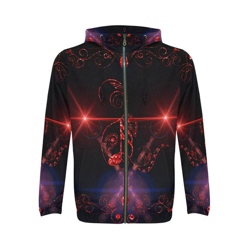 Music, key notes on dark background All Over Print Full Zip Hoodie for Men/Large Size (Model H14)