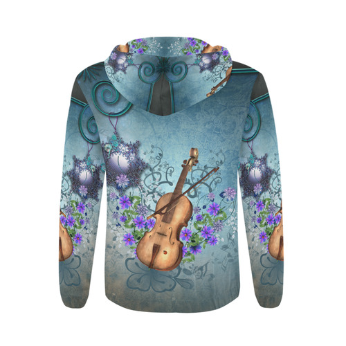 Violin with violin bow and flowers All Over Print Full Zip Hoodie for Men/Large Size (Model H14)