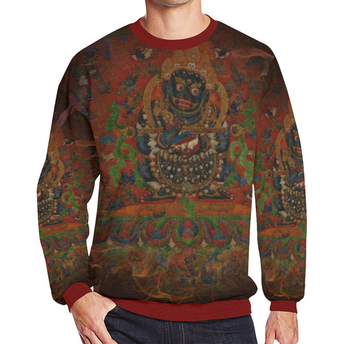 Tibetan Buddhism Mahakala Men's Oversized Fleece Crew Sweatshirt (Model H18)