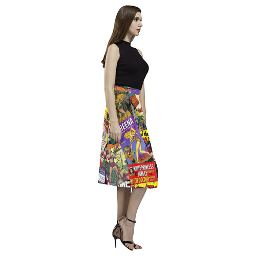 Vintage Comic Collage Aoede Crepe Skirt (Model D16)