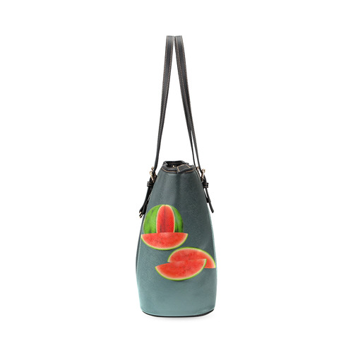 Watercolor Watermelon, red green and sweet Leather Tote Bag/Small (Model 1640)