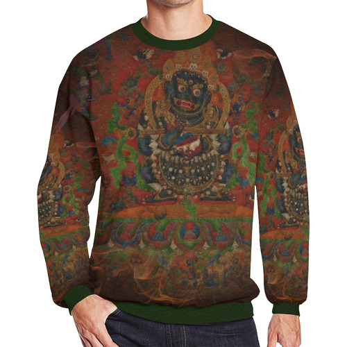 Tibetan Buddhism Mahakala Men's Oversized Fleece Crew Sweatshirt/Large Size(Model H18)