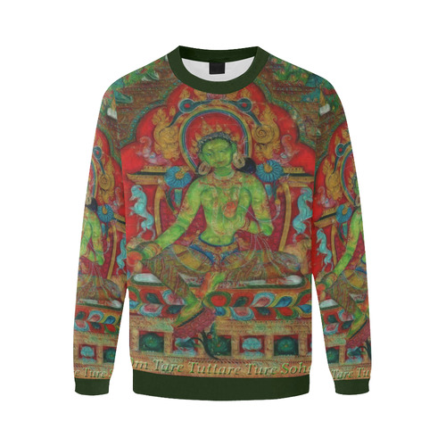 Green Tara from Tibetan Buddhism Men's Oversized Fleece Crew Sweatshirt/Large Size(Model H18)