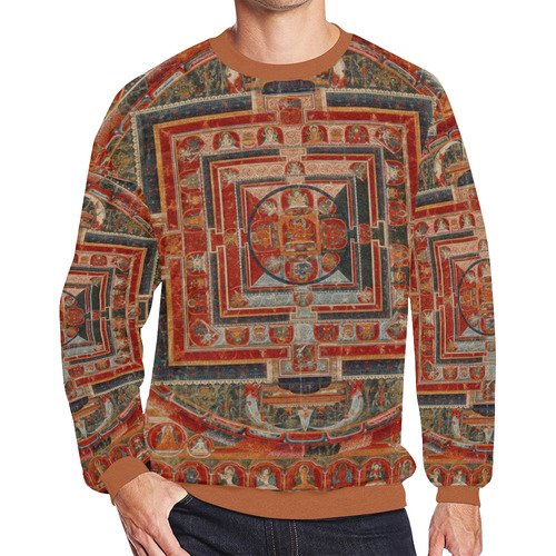 Mandala  of  Bodhisattva of Transcendent Wisdom Men's Oversized Fleece Crew Sweatshirt/Large Size(Model H18)