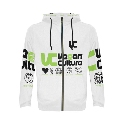 VC_Vegan_Culture_White_Get_Up_2 All Over Print Full Zip Hoodie for Men (Model H14)