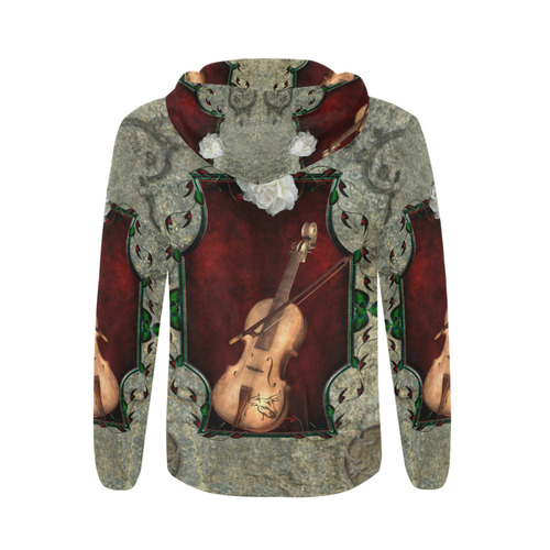 Violin with violin bow and flowers All Over Print Full Zip Hoodie for Men/Large Size (Model H14)