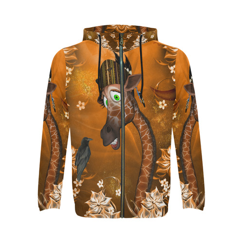 Funny giraffe with feathers All Over Print Full Zip Hoodie for Men/Large Size (Model H14)