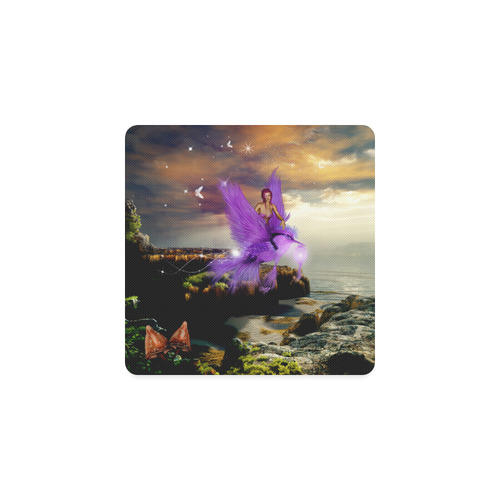 Wonderful fairy with bird Square Coaster