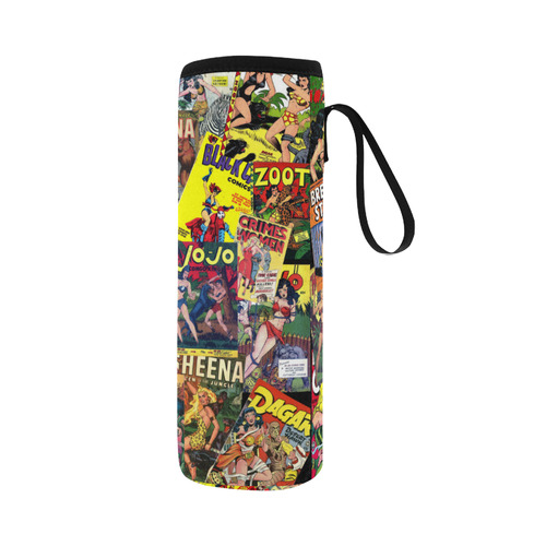 Vintage Comic Collage Neoprene Water Bottle Pouch/Large