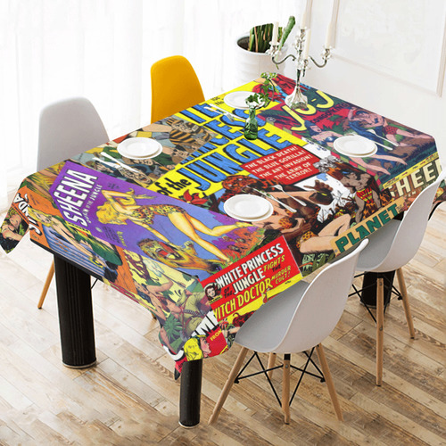 Vintage Comic Collage Cotton Linen Tablecloth 60" x 90"