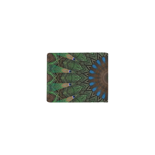Mens Wallet Credit Card Holder Blue Brown Green Peacock Feathers Mini Bifold Wallet (Model 1674)