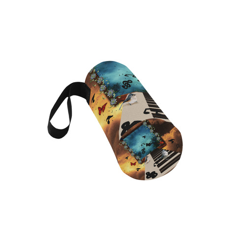 Music, birds on a piano Neoprene Water Bottle Pouch/Small