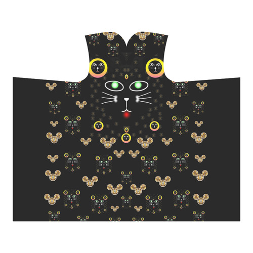 Merry black cat in the night and a mouse involved Hooded Blanket 60''x50''