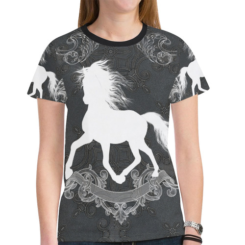Horse, black and white New All Over Print T-shirt for Women (Model T45)