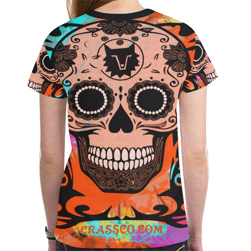 SKULL ORANGE - SUGARSKULL New All Over Print T-shirt for Women (Model T45)