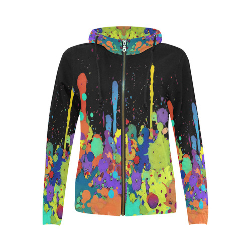 Crazy Multicolored Running Splashes II All Over Print Full Zip Hoodie for Women (Model H14)