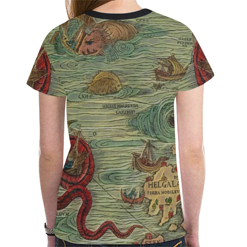 Historic Map from the World with Sea Monsters New All Over Print T-shirt for Women (Model T45)