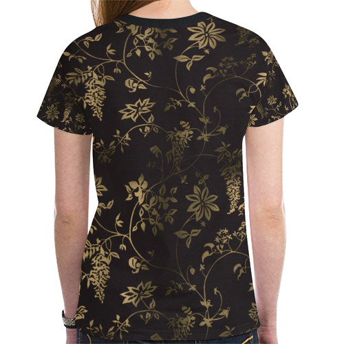 Gothic Victorian Black And Gold Pattern New All Over Print T-shirt for Women (Model T45)