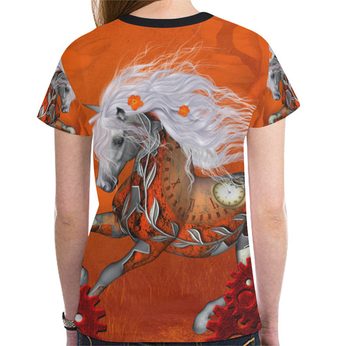 Wonderful steampunk horse, red white New All Over Print T-shirt for Women (Model T45)