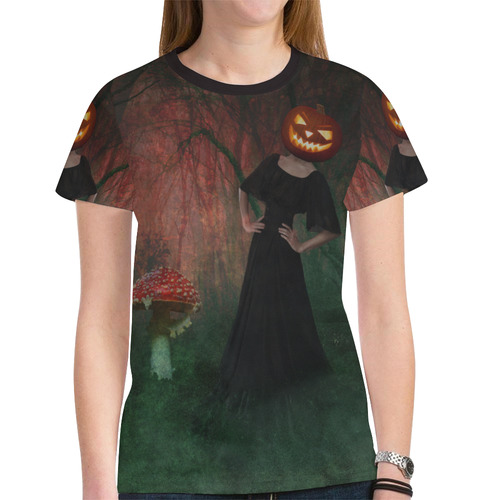 The Halloween Pumpkin Witch New All Over Print T-shirt for Women (Model T45)