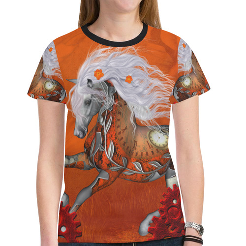 Wonderful steampunk horse, red white New All Over Print T-shirt for Women (Model T45)