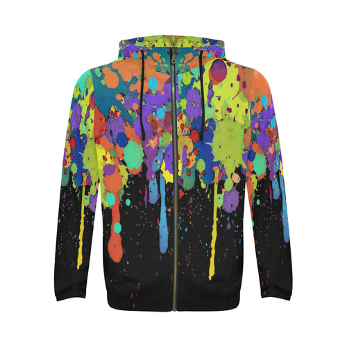 Crazy Multicolored Running Splashes II All Over Print Full Zip Hoodie for Men (Model H14)