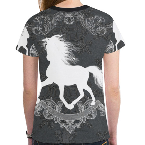 Horse, black and white New All Over Print T-shirt for Women (Model T45)