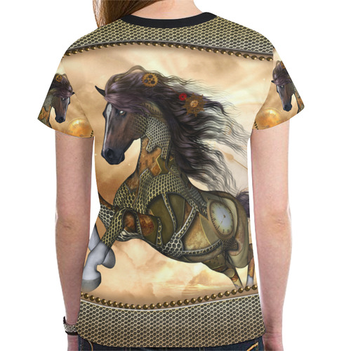 Aweseome steampunk horse, golden New All Over Print T-shirt for Women (Model T45)