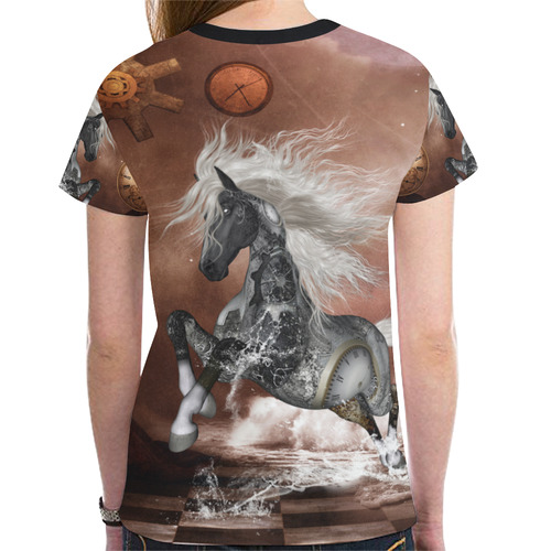 Amazing steampunk horse, silver New All Over Print T-shirt for Women (Model T45)