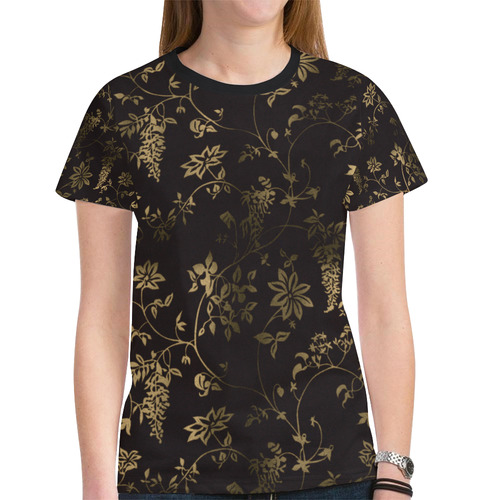 Gothic Victorian Black And Gold Pattern New All Over Print T-shirt for Women (Model T45)