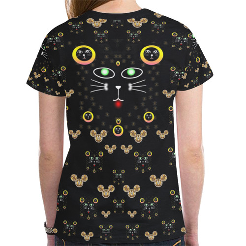 Merry black cat in the night and a mouse involved New All Over Print T-shirt for Women (Model T45)