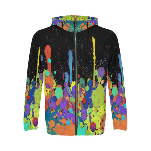 Crazy Multicolored Running Splashes II All Over Print Full Zip Hoodie for Men/Large Size (Model H14)