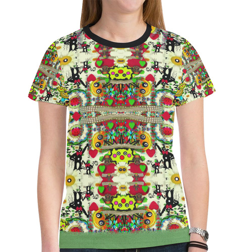 Chicken monkeys smile in the hot floral nature New All Over Print T-shirt for Women (Model T45)