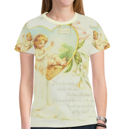 Vintage Wedding Painting With Poem New All Over Print T-shirt for Women (Model T45)