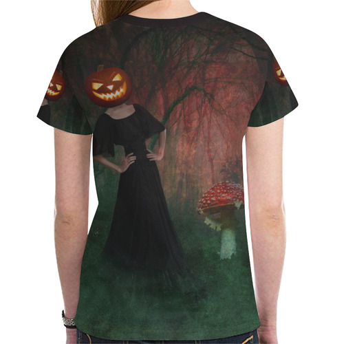 The Halloween Pumpkin Witch New All Over Print T-shirt for Women (Model T45)