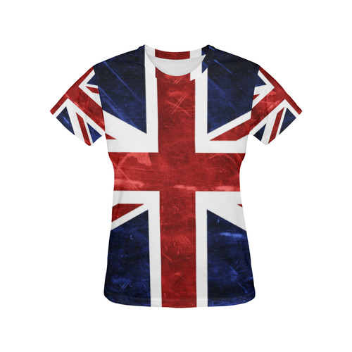 Grunge Union Jack Flag All Over Print T-Shirt for Women (USA Size) (Model T40)