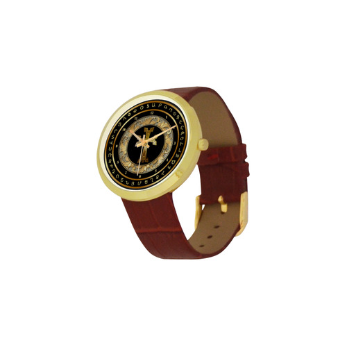 Armenian Cross Women's Golden Leather Strap Watch(Model 212)
