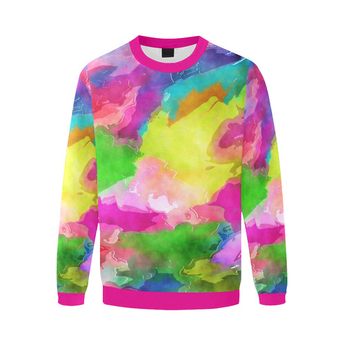 Vibrant Watercolor Ink Blend Men's Oversized Fleece Crew Sweatshirt (Model H18)