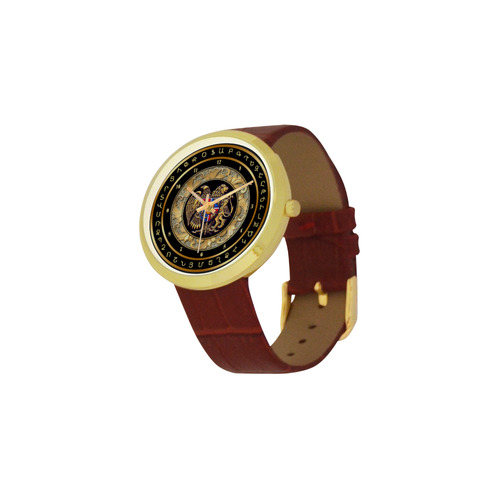 Coat of arms of Armenia Women's Golden Leather Strap Watch(Model 212)